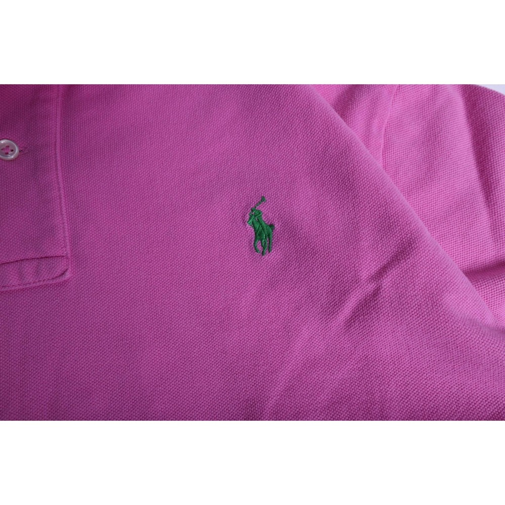 Polo Ralph Lauren Mens Large Pink Short Sleeve Cotton Pique Polo Green Pony Logo - Picture 2 of 6